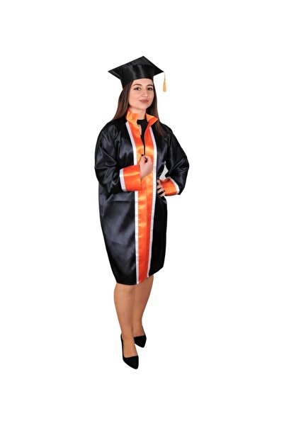 Mezuniyetshop Robă de absolvire Liceu Bleu Marin Portocaliu Alb