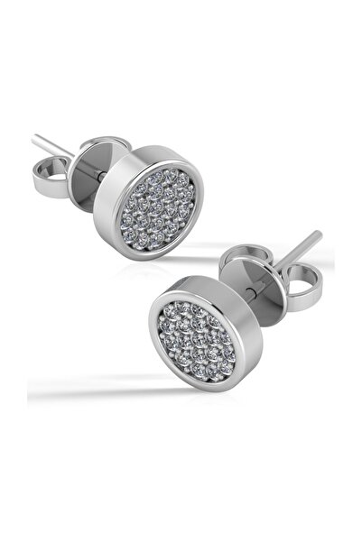 Jewelry For Light ,925 Ayar Gümüş, Zirkon Taşlı, Yuvarlak, Pimli Küpe