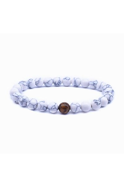 Kusakli سوار من الحجر الطبيعي للرجال من نوع عين النمر الأبيض Howlite