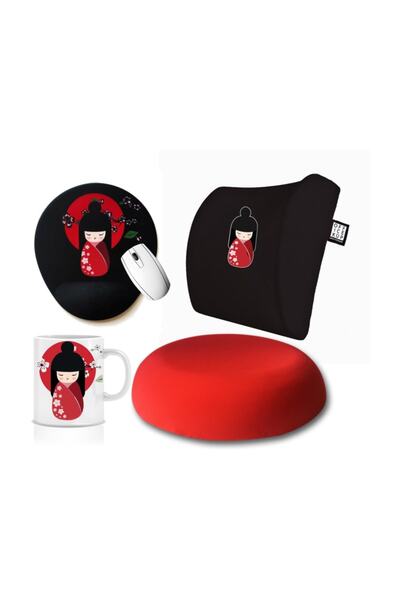 Officeküp 4'lü Ofis Seti: Visco Bel Destek Yastığı & Oturma Minderi & Mousepa...