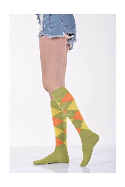 Lateks Çorap Дамски карирани чорапи до коляното - зелени - B-art013