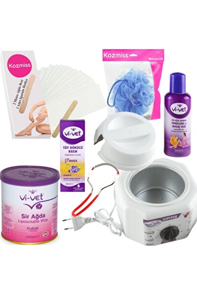 Kozmiss Ağda Isıtıcı Makine 240 Ml Pudralı Konserve Ağda Seti 7 Parça Tüy Dök...