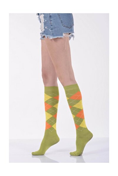 Lateks Çorap Дамски карирани чорапи до коляното - зелени - B-art013