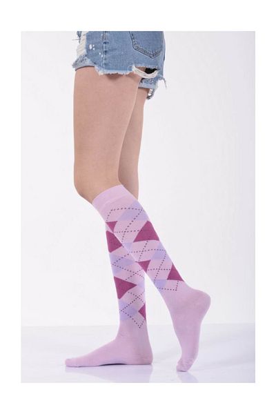 Lateks Çorap Дамски чорапи до коляното Idilfashion на каре - светло лилави