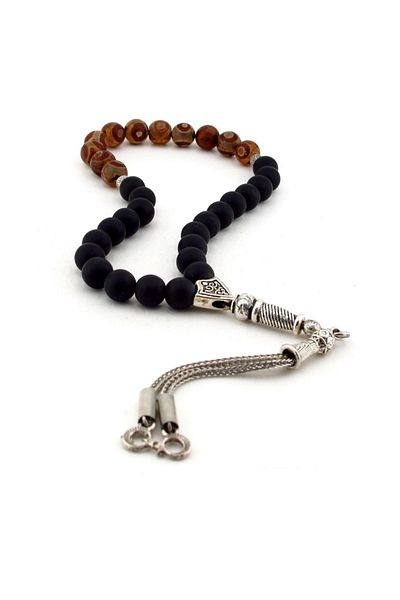 Solfera Mărgele de rugăciune din piatră naturală - Agat tibetan Onix mat, Ts551