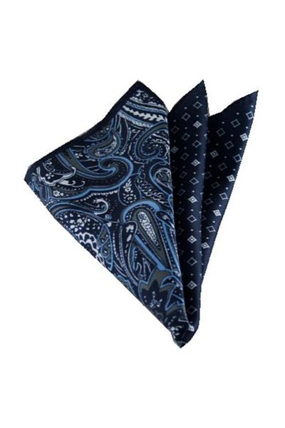 Brianze Navy Blue Checked and Shawl Pattern Handkerchief M-62