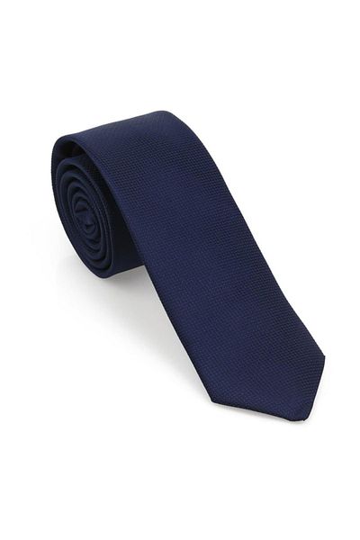 Brianze Navy Blue Oxford Model Slim Tie with Handkerchief - Mkas-5