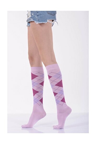 Lateks Çorap Дамски чорапи до коляното Idilfashion на каре - светло лилави