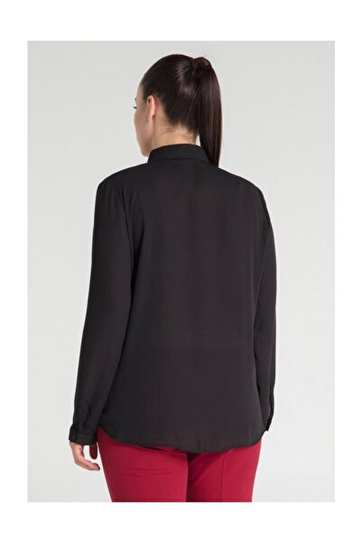 Pera Cămașă neagră cu broderie cu rever pentru femei de mărime mare