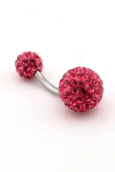 Solfera Pink Crystal Stone Disco Ball Steel Belly Piercing P444