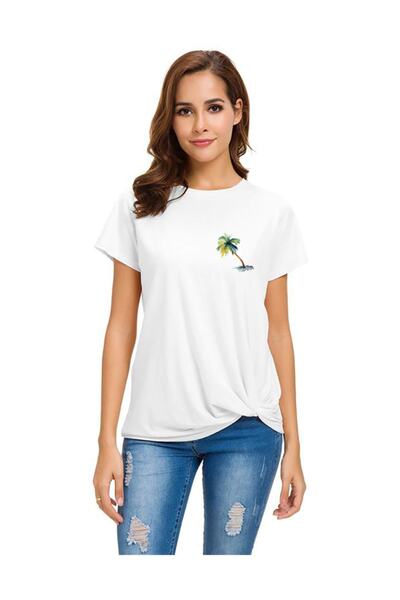 QIVI Акварельна пальма Жіноча біла футболка