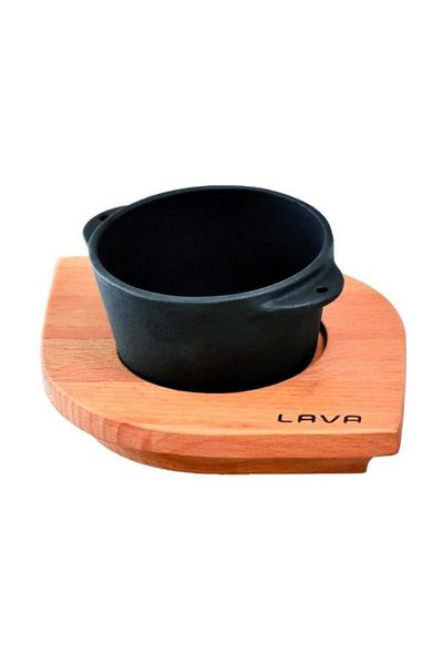 Lava Cast Round Souffle Sauce Container and Wooden Base 8 Cm