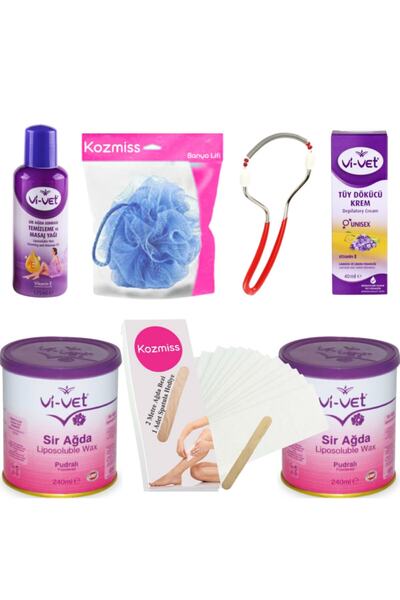 Kozmiss Vivet 240 Ml Pudralı Konserve Ağda Seti 7 Parça Tüy Dökücü Kremli