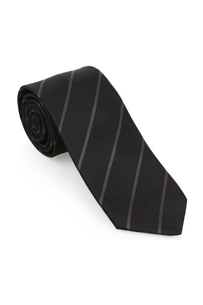 Brianze Black Tie with Gray Striped Handkerchief - Mkar-1