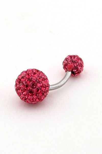 Solfera Pink Crystal Stone Disco Ball Steel Belly Piercing P444