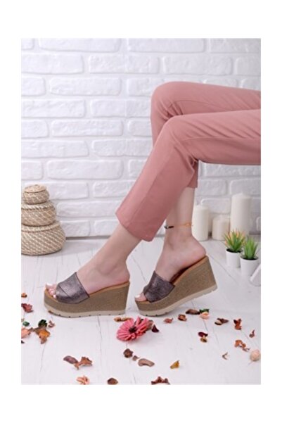 Taran Women's Almira Platinum Crystal Wedge Heel Slippers