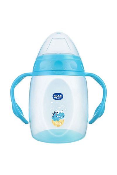 Wee Baby Blue Patterned 380 ml Glass - 6 Months with Straw