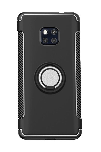 Microcase Huawei Mate 20 Pro Yüzük Standlı Armor Silikon Kılıf - Siyah