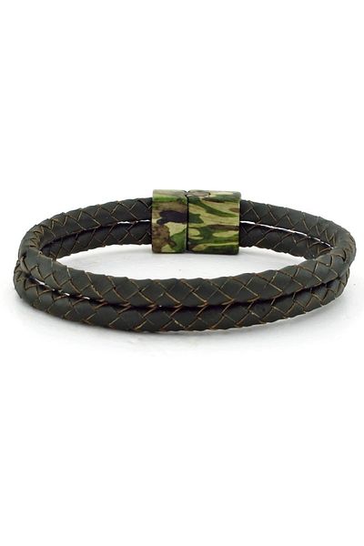 Solfera Military Camouflage Metal Magnet Green Leather Men's Bracelet Bt648