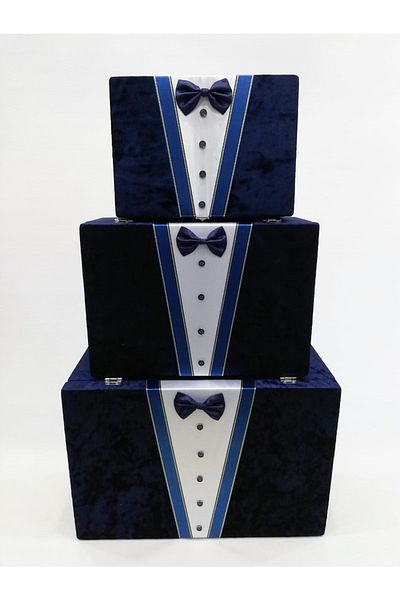Eylül 3-Piece Navy Blue Dowry Groom Chest - Engagement and Training