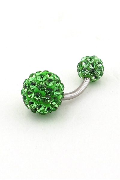 Solfera Green Crystal Stone Disco Ball Steel Belly Piercing P450