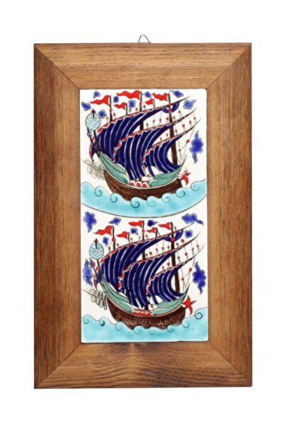 OTANTİK ÇİNİ Ahşap Çerçeveli Nuhun Gemisi Kalyon Desen Çini Tablo