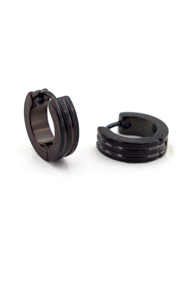 Solfera Double Line Black Stainless Steel Men's Hoop Earrings E700