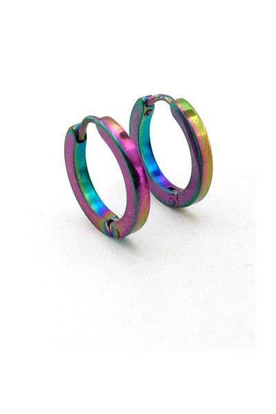 Solfera 16 mm Diameter Unisex Iridescent Swivel Steel Hoop Earrings - E733
