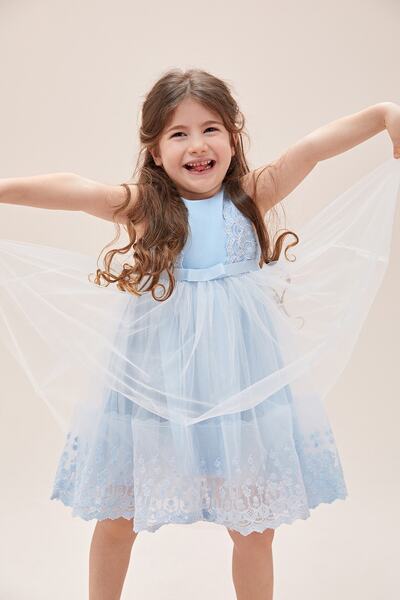 Oleg Cassini Girl's Blue Strappy Tulle Skirt Children's Dress L18