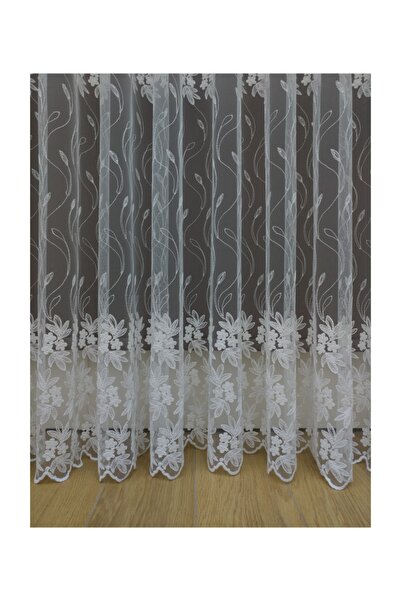 Esse Home Çiçekli Brode Işlemeli Tül Perde,  100x250, Normal Pile, 1/2.5