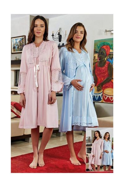 Bone Club Pregnant Maternity Lace Nightgown Dressing Gown Set 4631