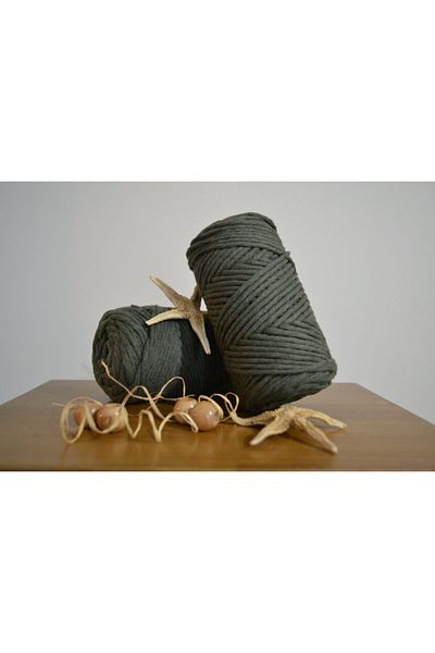 CAN DENİZ ART Κλωστή Μακραμέ Χακί Μονό Twist Scalloped 250gr 3mm