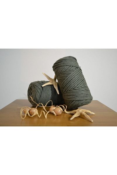 CAN DENİZ ART Κλωστή Μακραμέ Χακί Μονό Twist Scalloped 250gr 3mm