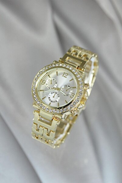 Spectrum Lüx Paslanmaz Çelik Gold Renk Zirkon Taşlı Kadın Saat