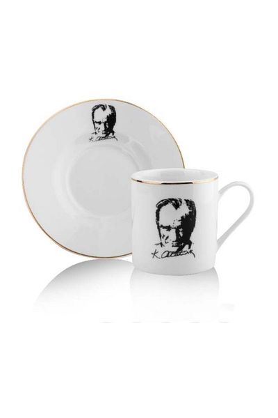 GÖNÜL Ataturk Patterned Porcelain Cup Set - 2 People, Turkish Coffee, Signed