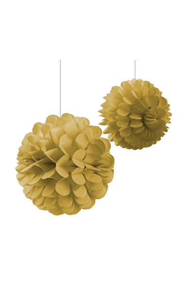 Kazanabil عبوة من قطعتين من الكرات الورقية لتزيين الحفلات المعلقة باللون الذهبي