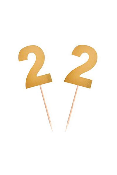 Kazanabil 15pcs Shiny Number 2 Party Toothpicks Gold