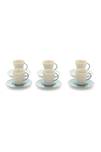 Güral Porselen Moon 12 Piece Turkish Coffee Set for 6 People Blue