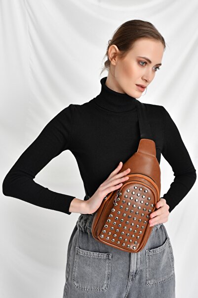 Bagzone Geantă de talie cu detalii în piatră pentru femei, maro, 10RZ3002