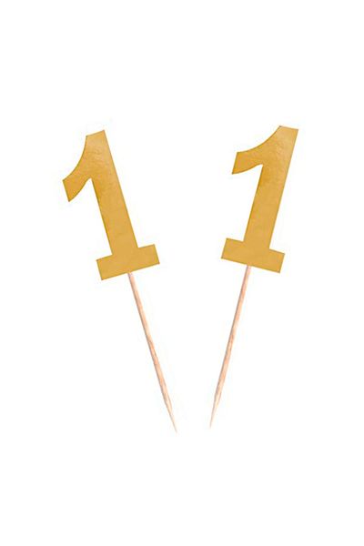 Kazanabil 15pcs Shiny Number 1 Party Toothpicks Gold
