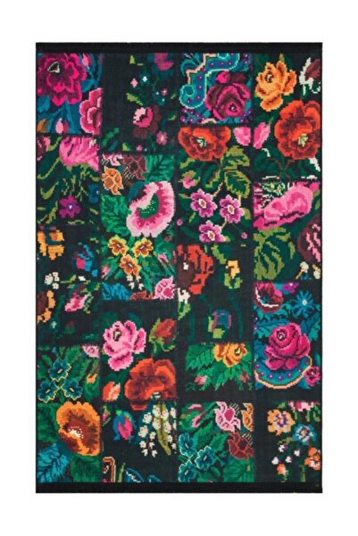 Çam Halı Lotus 3251 Karabağ Patchwork Desen Saçaklı Baskı Kilim