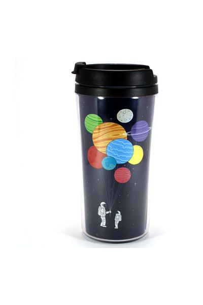 Modaroma Astronaut Holding Balloons Black Thermos Cup