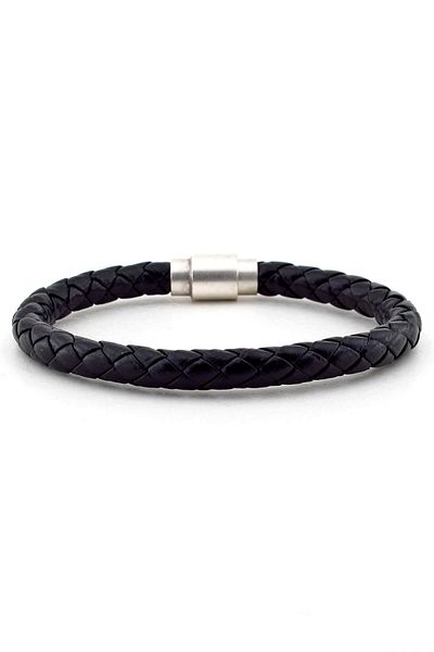 Solfera Men's Braided Black Leather Bracelet Bt050