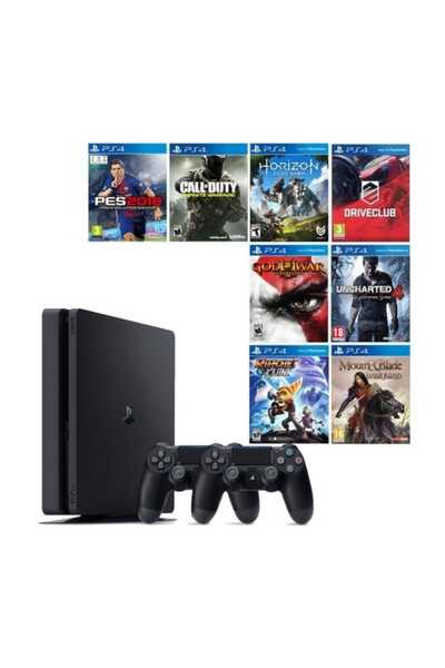 Sony PS4 Slim 500 GB Oyun Konsolu + 2. PS4 Kolu + 8 Adet PS4 Oyunu