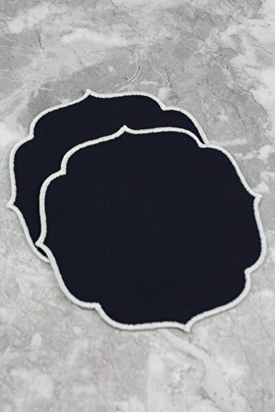 WEARE2 Șervețele de cocktail, albastru închis, cu broderie albă, pachet de 2