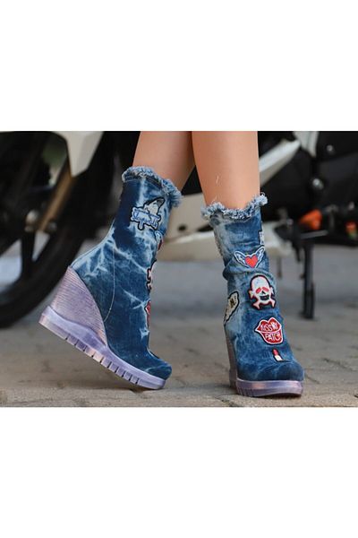 StarBlueMooN Women's Jeans Embroidered Boots