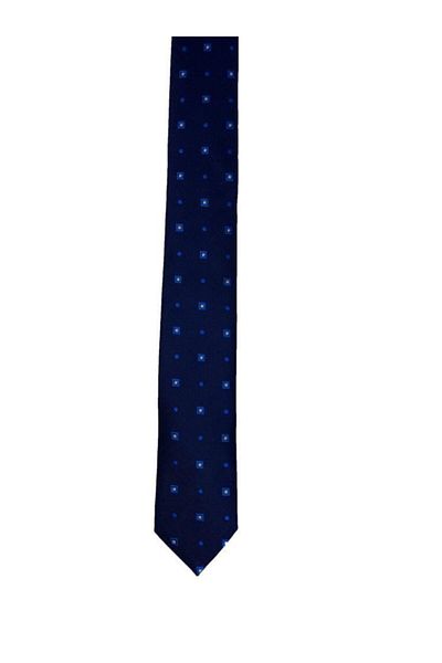 Brianze Men's Square And Dot Pattern Navy Blue Slim Tie