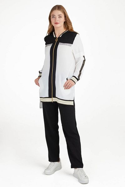 Sementa Ecru and Black Crepe Set - Comfortable Fit and Hood - 74599