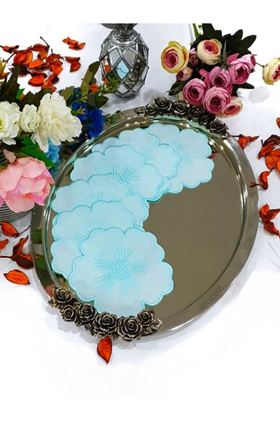 Tanem Home Flower Pattern Embroidered Coasters, Cocktail Presentation Napkin 15x15 Cm