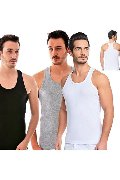 Tutku Men's Black 6 Piece Mixed Rambo Athlete Ribbed Undershirt